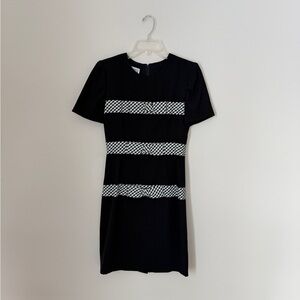 Office Black and White Bow Design Short Sleeve Dress
